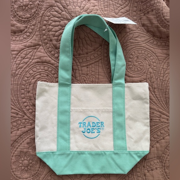 Trader Joe’s Mini Canvas Tote Bag - Pastel Green/ Blue - Picture 1 of 1